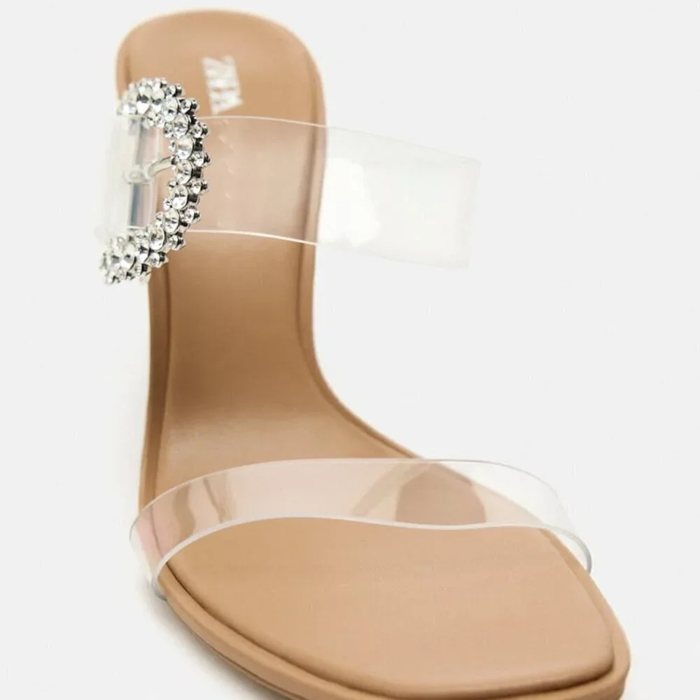 ZARA HIGH HEELED VINYL SANDALS SIZE 6.5 US ( 37) NEW WITH TAG! - Picture 4 of 11